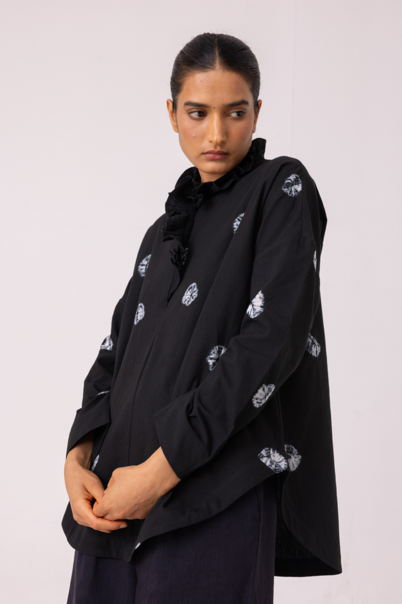 Eowyn Black Bandhani Handwoven Shirt cotton by The Summer House for women Worldwide