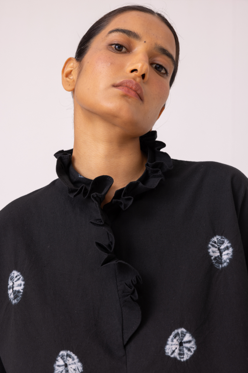 Eowyn Black Bandhani Handwoven Shirt cotton by The Summer House for women Worldwide