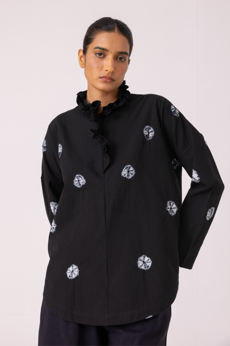 Eowyn Black Bandhani Handwoven Shirt cotton by The Summer House for women Worldwide