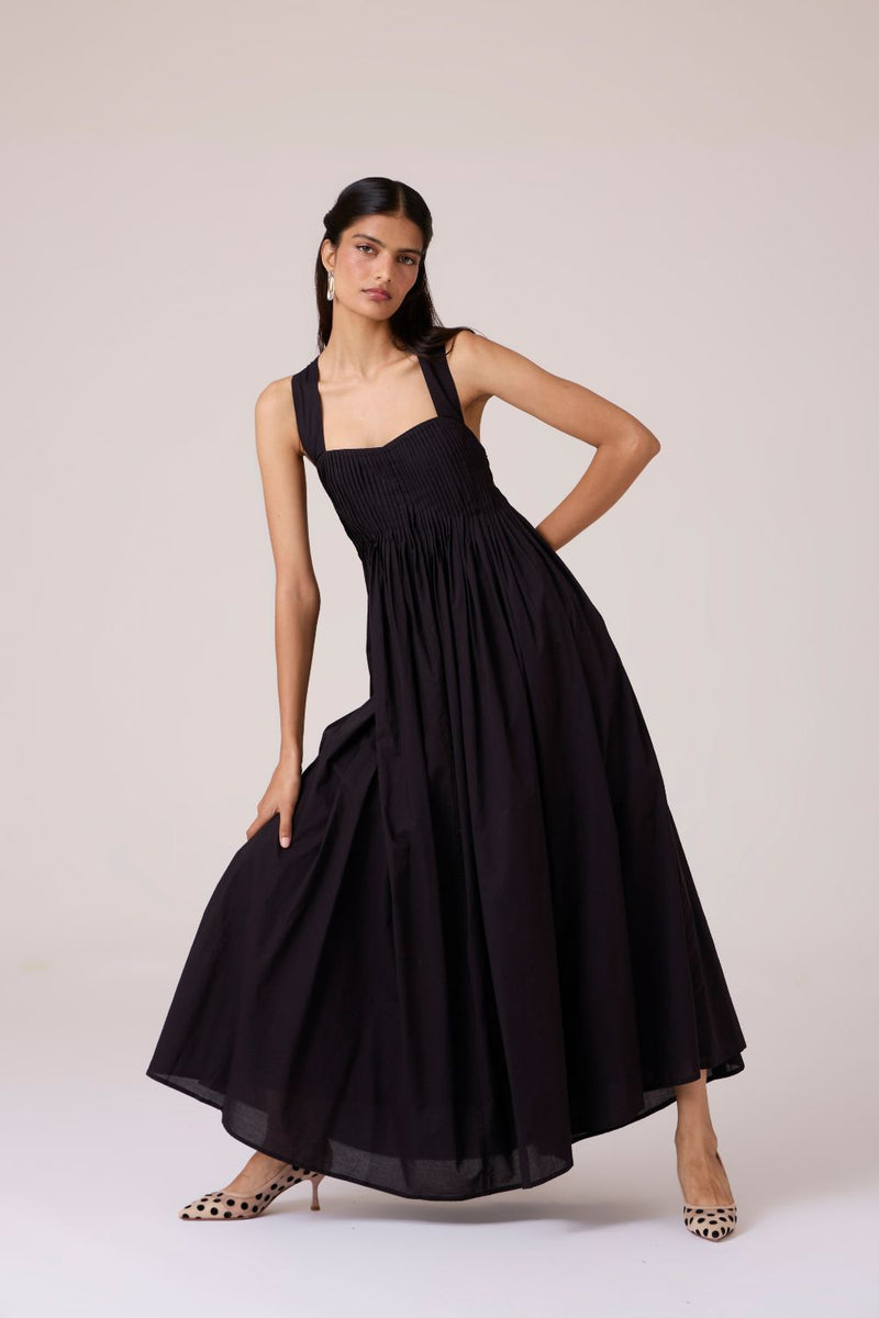 Erato Black Pleated Dress cotton by The Summer House in black color for women Worldwide