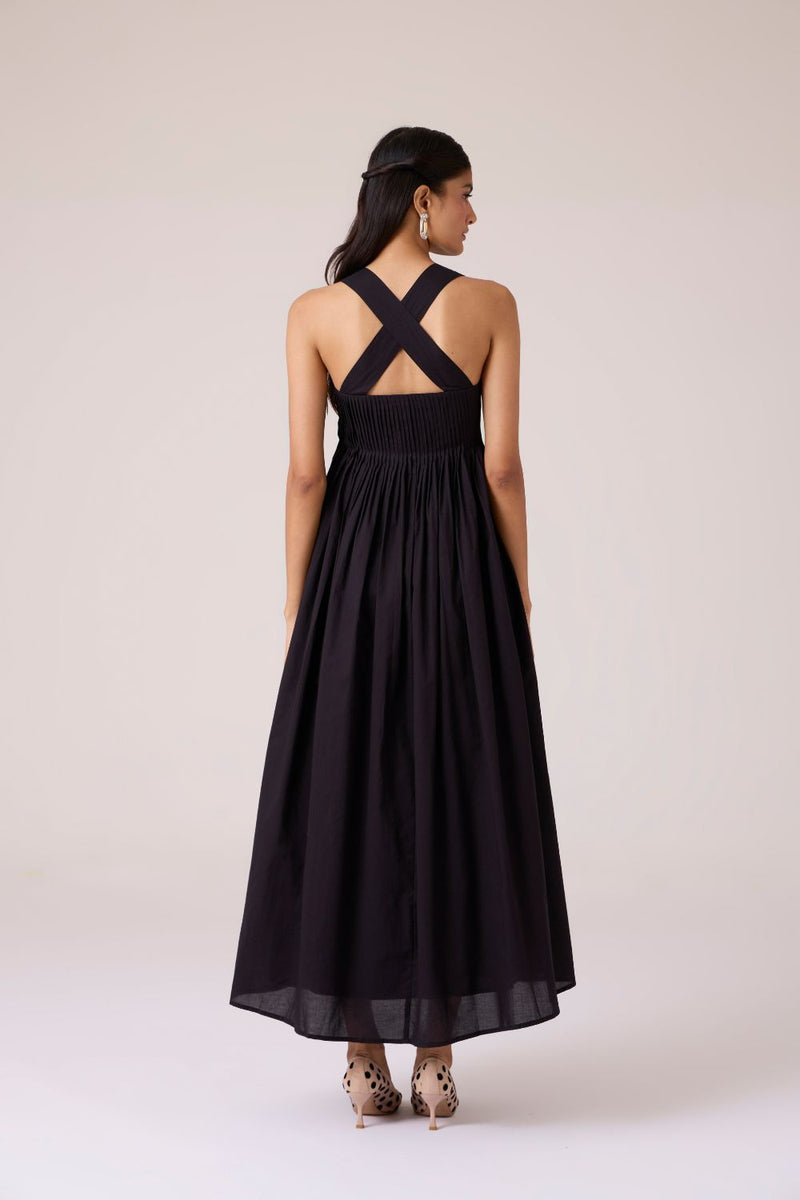 Erato Black Pleated Dress cotton by The Summer House in black color for women Worldwide