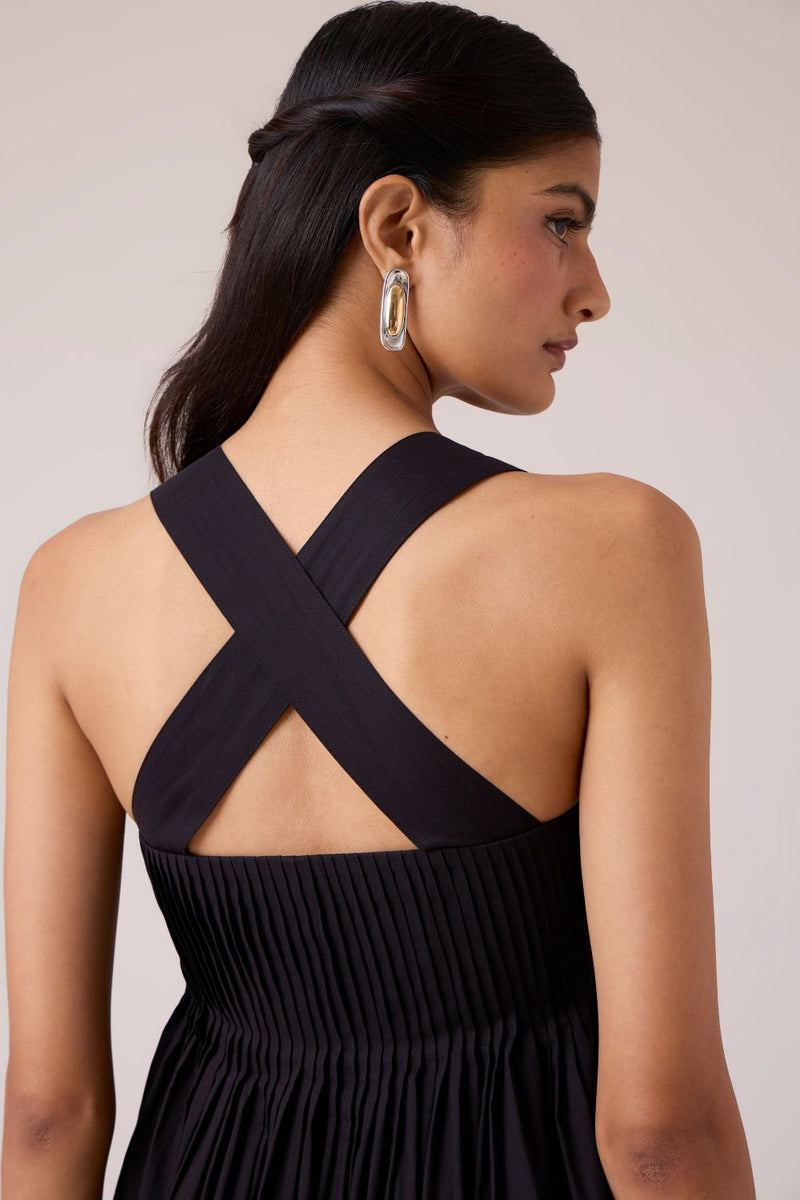Erato Black Pleated Dress cotton by The Summer House in black color for women Worldwide