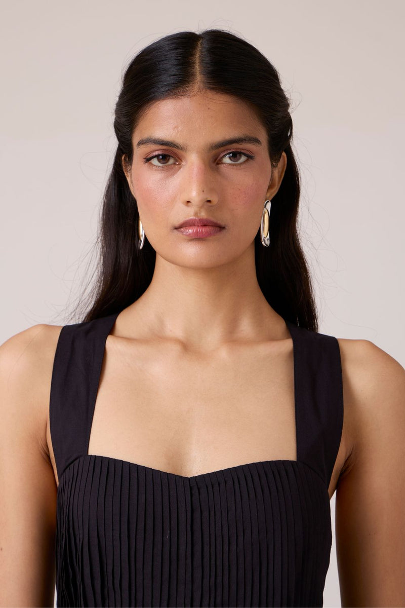Erato Black Pleated Dress cotton by The Summer House in black color for women Worldwide