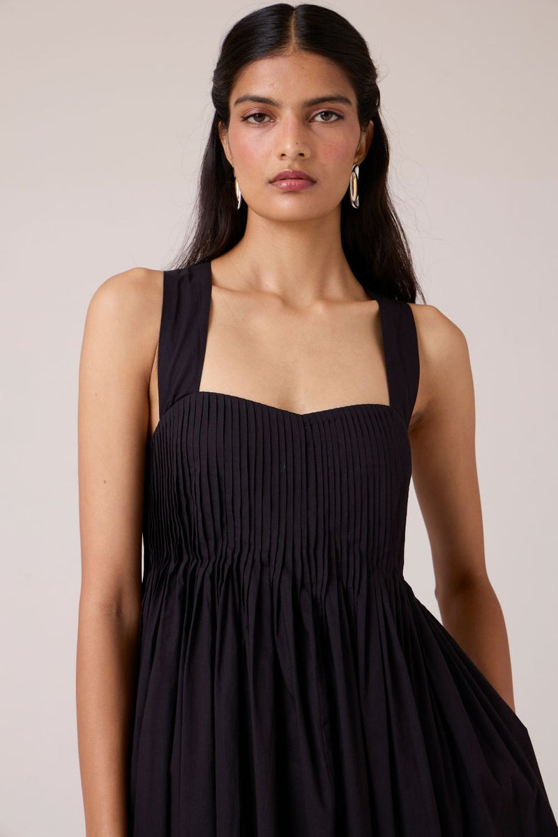 Erato Black Pleated Dress cotton by The Summer House in black color for women Worldwide