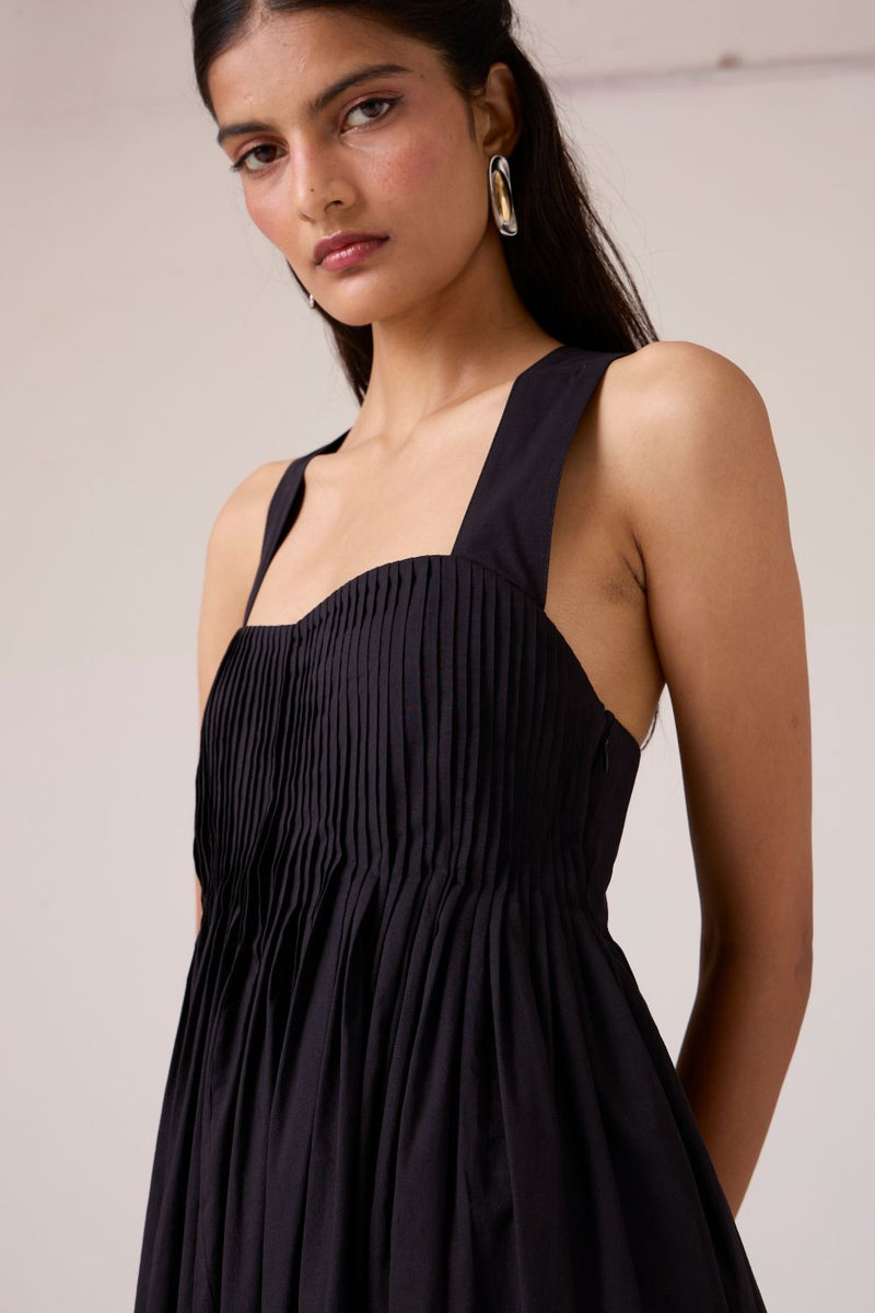 Erato Black Pleated Dress cotton by The Summer House in black color for women Worldwide