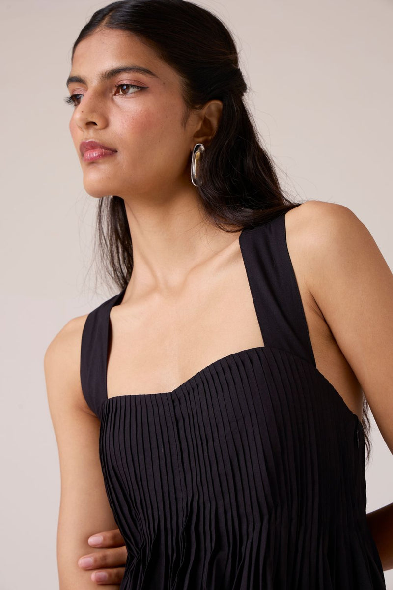 Erato Black Pleated Dress cotton by The Summer House in black color for women Worldwide