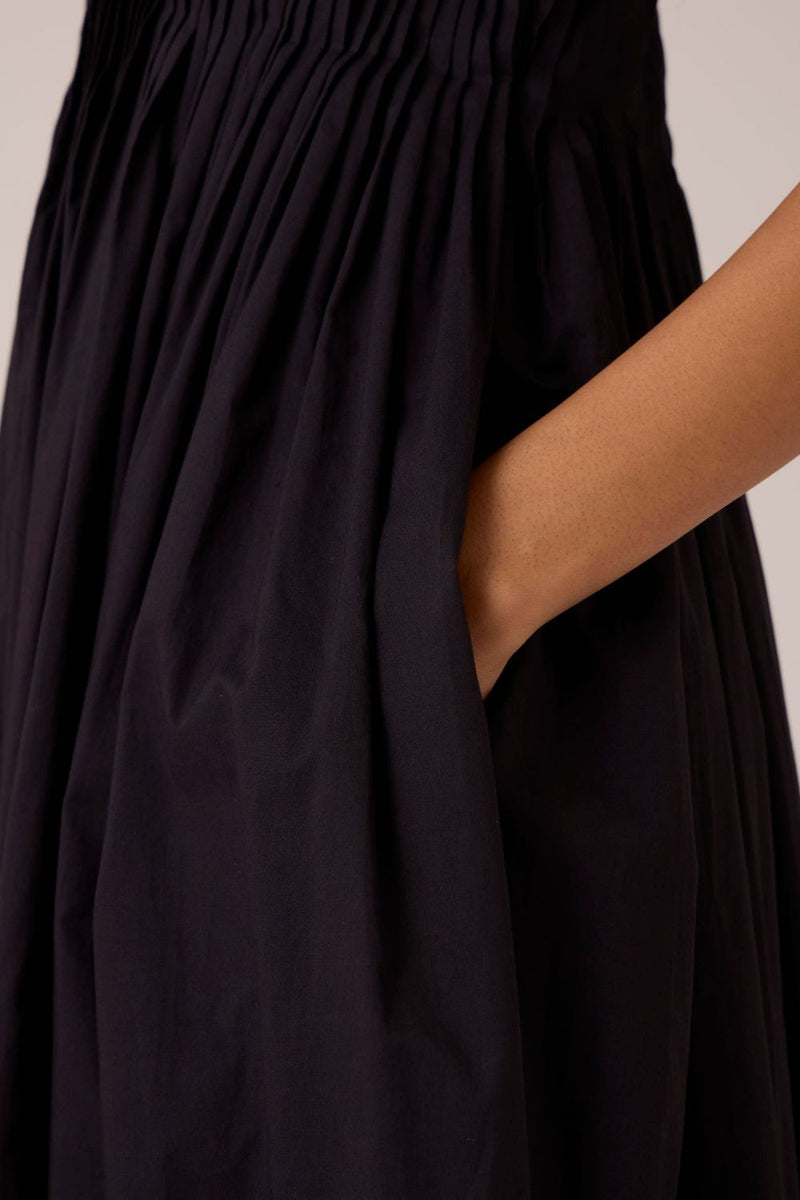 Erato Black Pleated Dress cotton by The Summer House in black color for women Worldwide