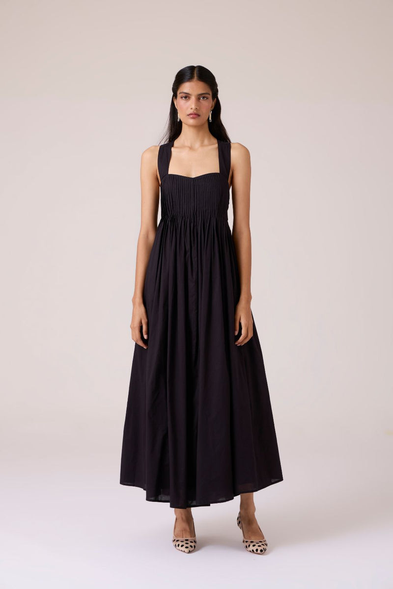 Erato Black Pleated Dress cotton by The Summer House in black color for women Worldwide