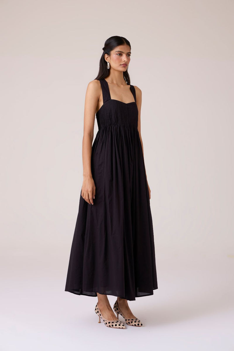 Erato Black Pleated Dress cotton by The Summer House in black color for women Worldwide