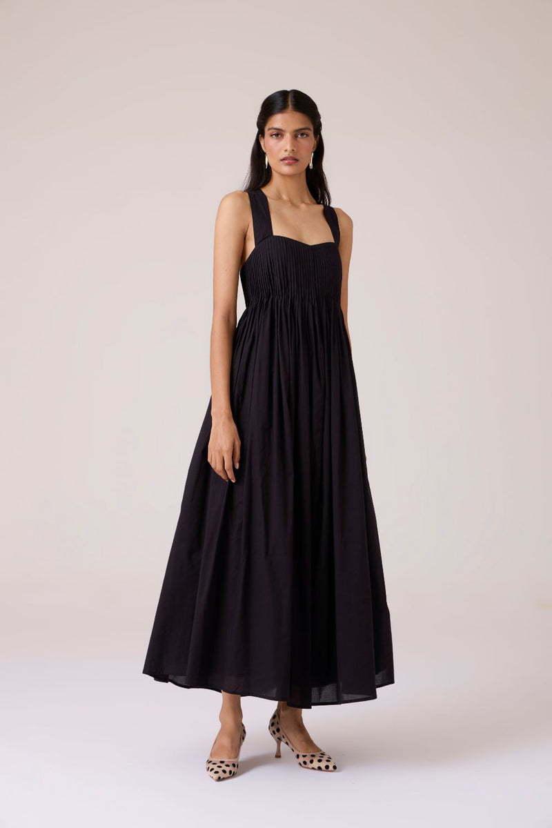 Erato Black Pleated Dress cotton by The Summer House in black color for women Worldwide