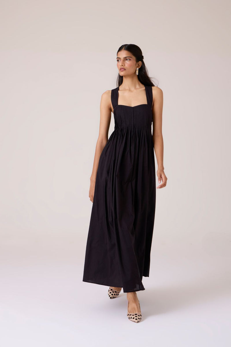 Erato Black Pleated Dress cotton by The Summer House in black color for women Worldwide