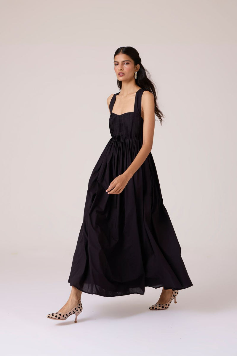 Erato Black Pleated Dress cotton by The Summer House in black color for women Worldwide