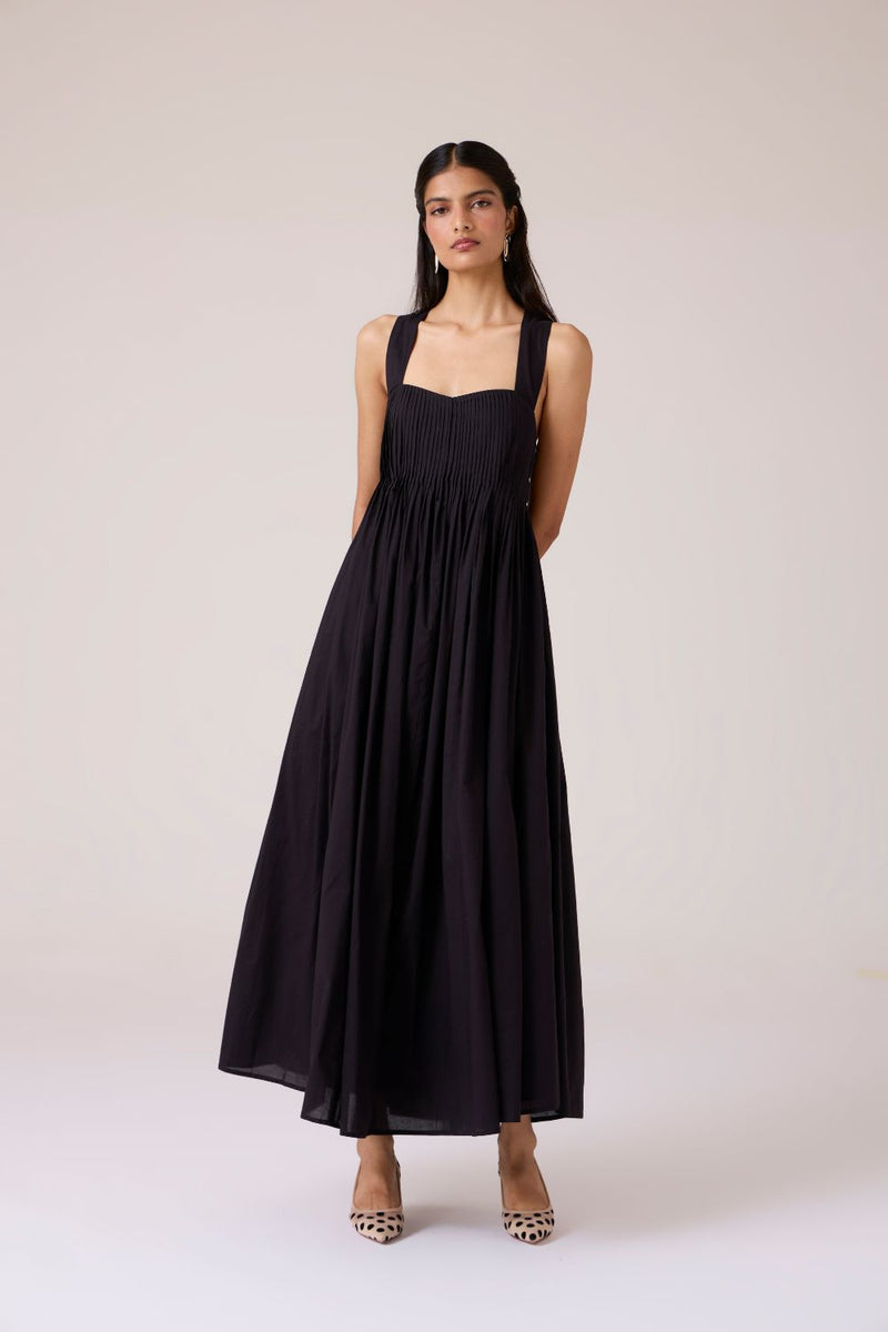 Erato Black Pleated Dress cotton by The Summer House in black color for women Worldwide
