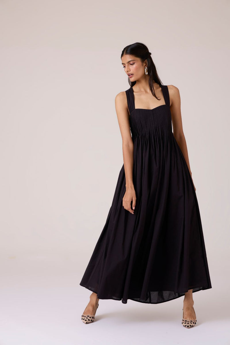 Erato Black Pleated Dress cotton by The Summer House in black color for women Worldwide