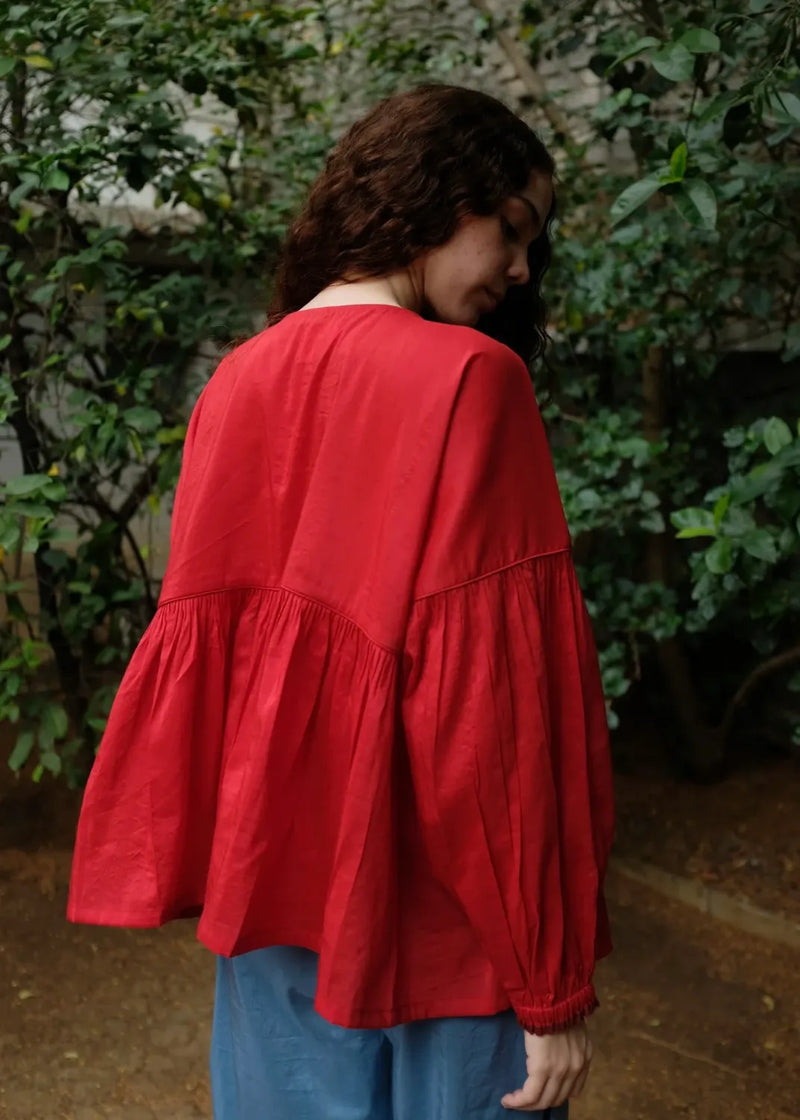Erica Top - Mason Red silk by MASON AND MILL in red color for women Worldwide