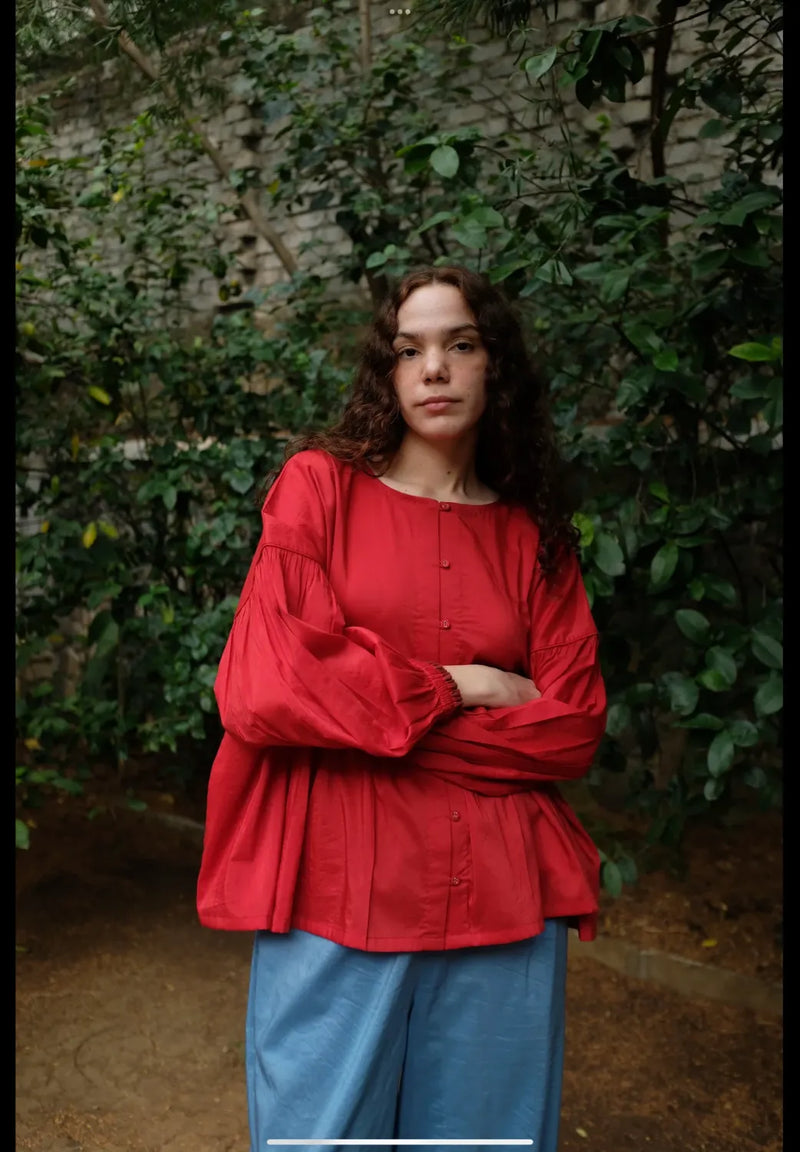 Erica Top - Mason Red silk by MASON AND MILL in red color for women Worldwide