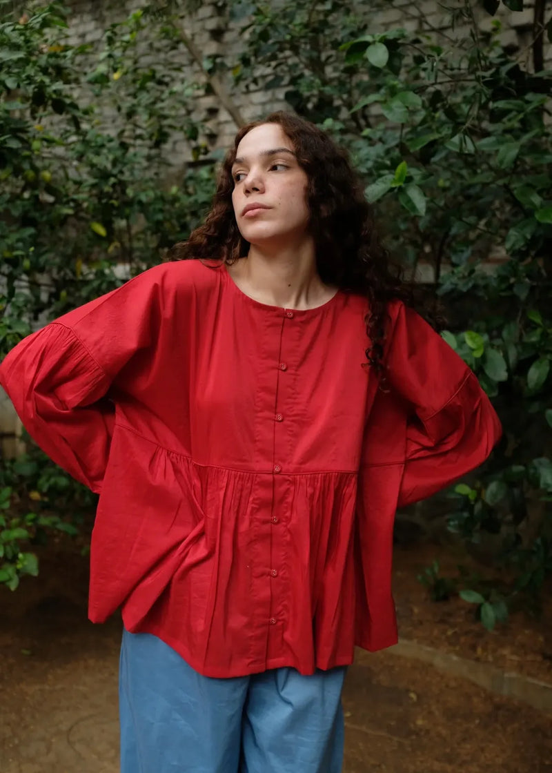 Erica Top - Mason Red silk by MASON AND MILL in red color for women Worldwide