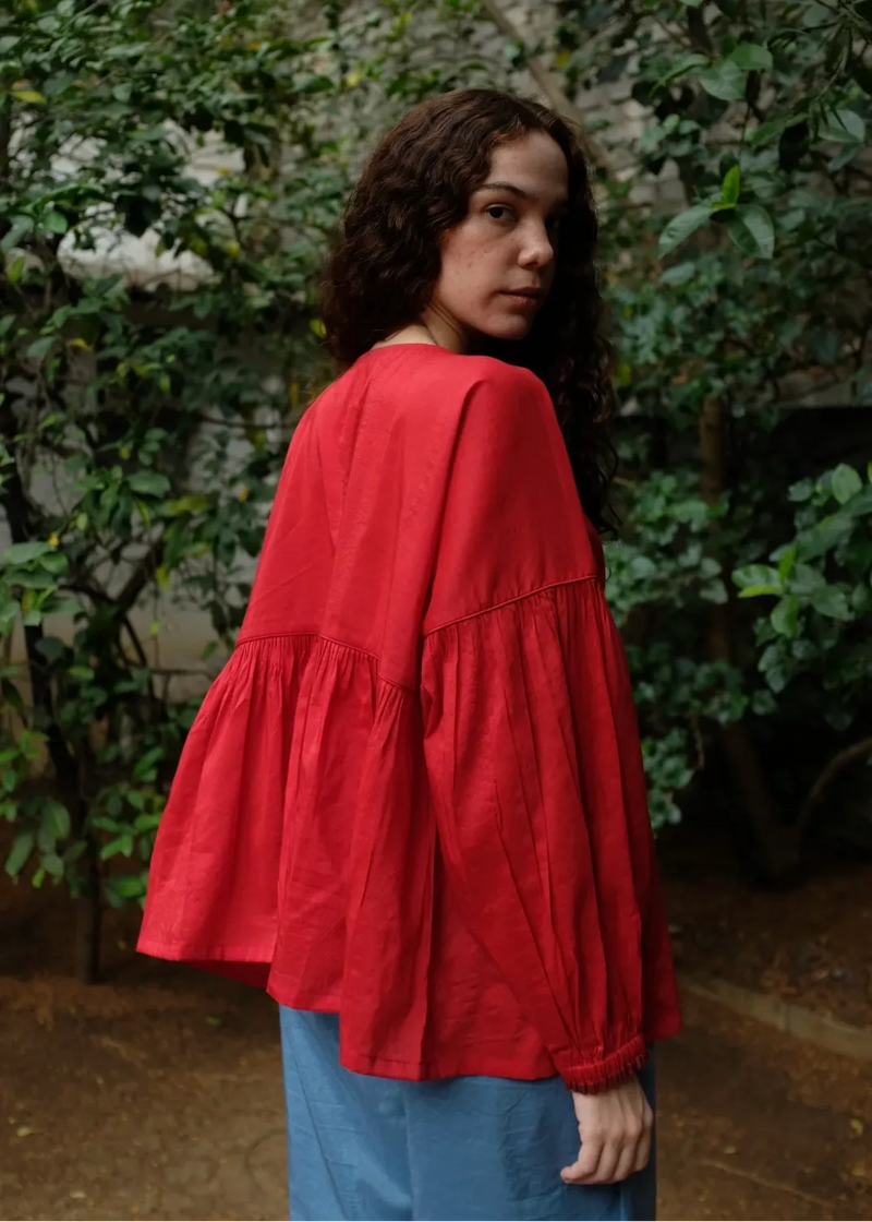 Erica Top - Mason Red silk by MASON AND MILL in red color for women Worldwide