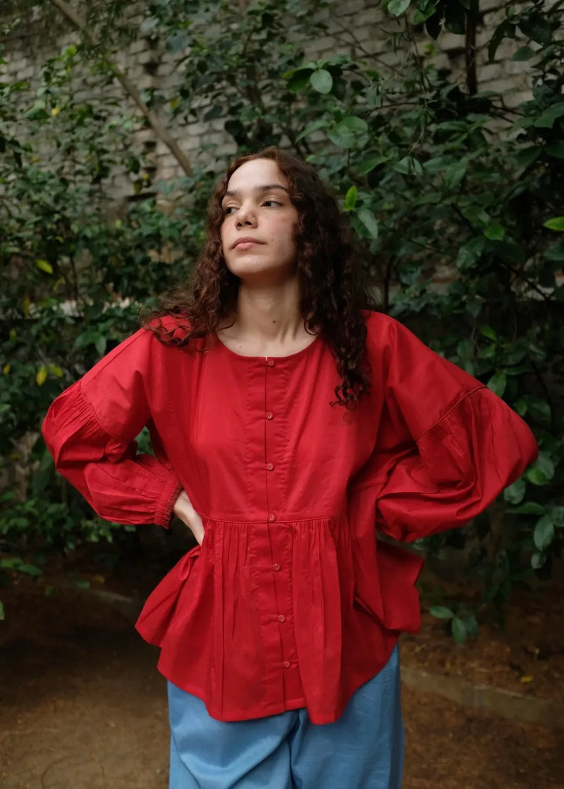 Erica Top - Mason Red silk by MASON AND MILL in red color for women Worldwide