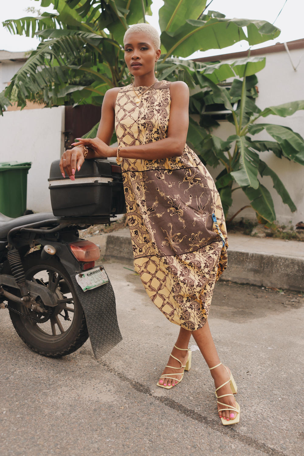 Esosa Maxi Dress - Nostalgic Botanic Beige and Brown African Ankara Wax Cotton Print