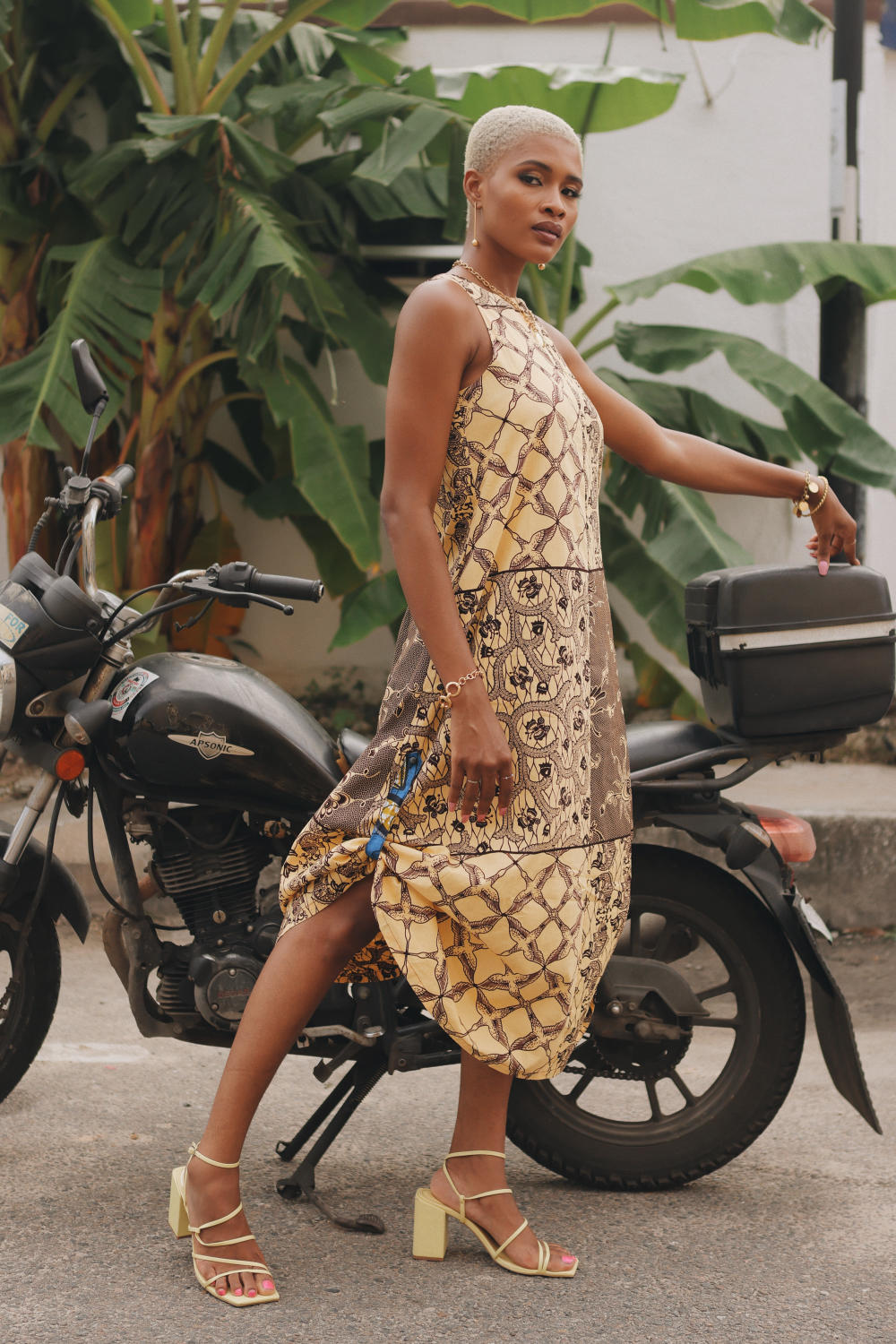 Esosa Maxi Dress - Nostalgic Botanic Beige and Brown African Ankara Wax Cotton Print