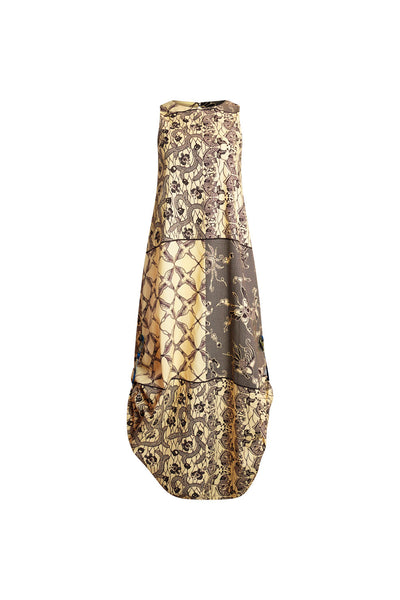 Esosa Maxi Dress - Nostalgic Botanic Beige and Brown African Ankara Wax Cotton Print