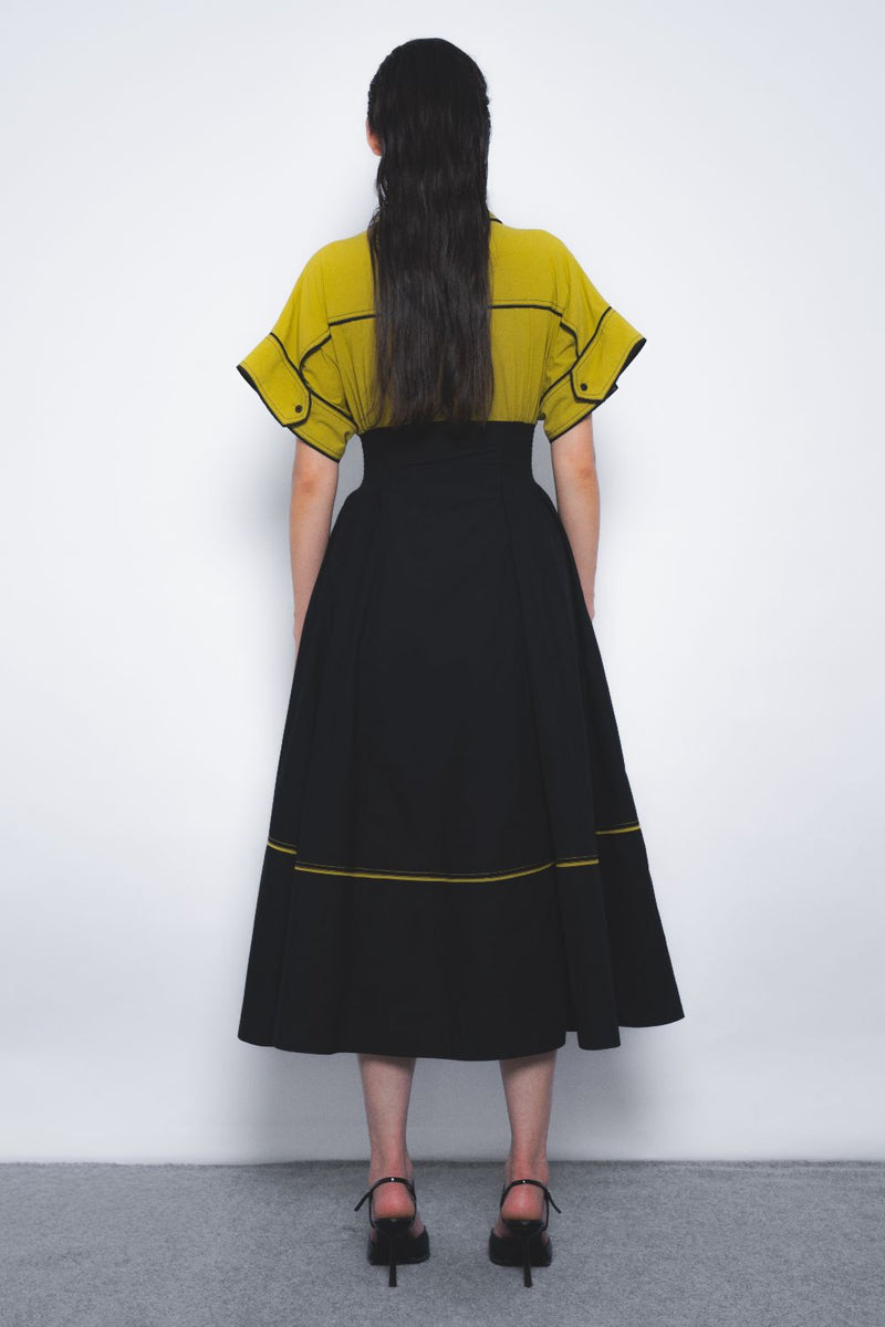 Esther Dress - Mustard and Black cotton by Leh Studios in multi color for women Worldwide