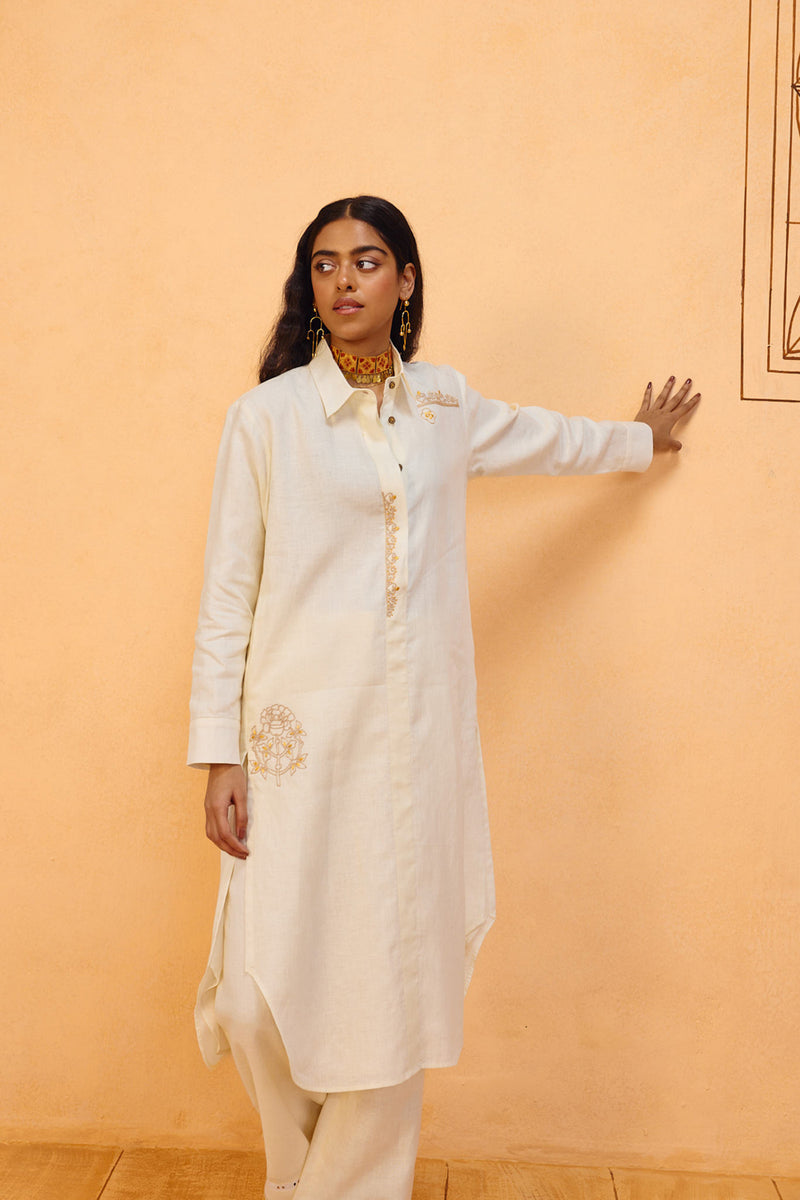 Eternal Linen Kurta linen kurta/kurta set by SUI in off-white for women Worldwide