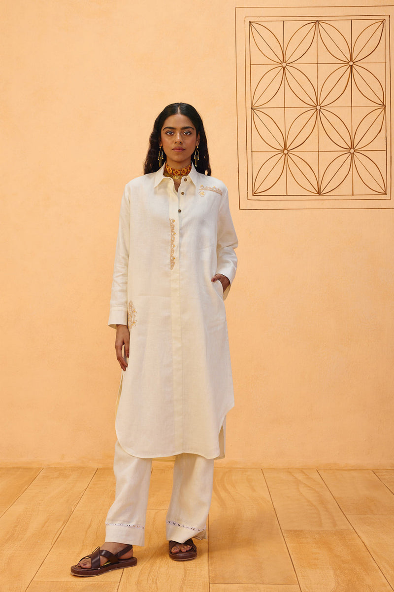 Eternal Linen Kurta linen kurta/kurta set by SUI in off-white for women Worldwide