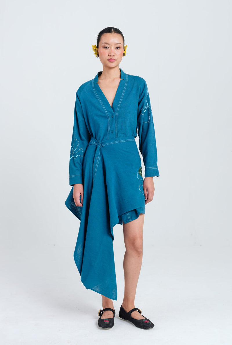Ether Handloom Tunic Dress kala cotton dress by JodiLife in blue for women Worldwide