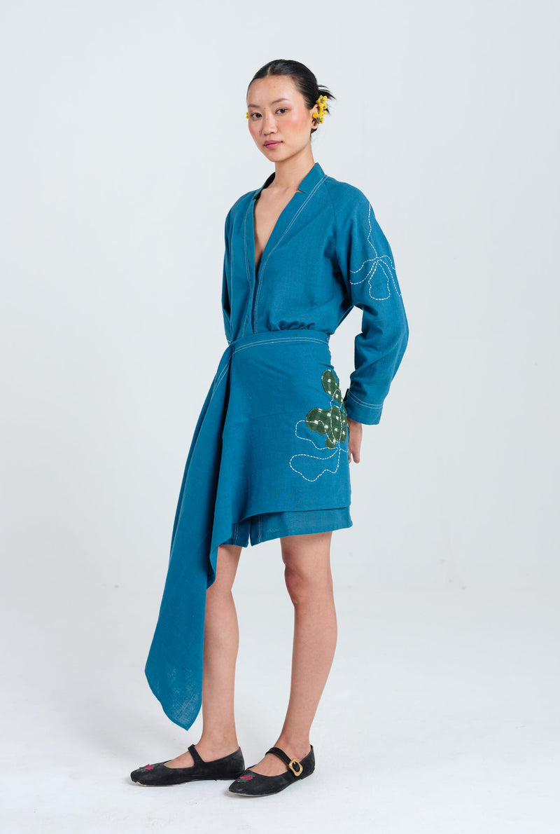Ether Handloom Tunic Dress kala cotton dress by JodiLife in blue for women Worldwide