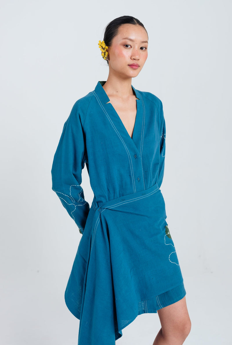 Ether Handloom Tunic Dress kala cotton dress by JodiLife in blue for women Worldwide