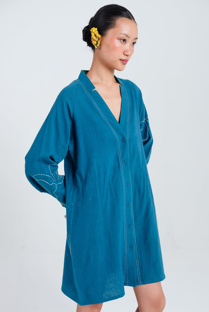Ether Handloom Tunic Dress kala cotton dress by JodiLife in blue for women Worldwide
