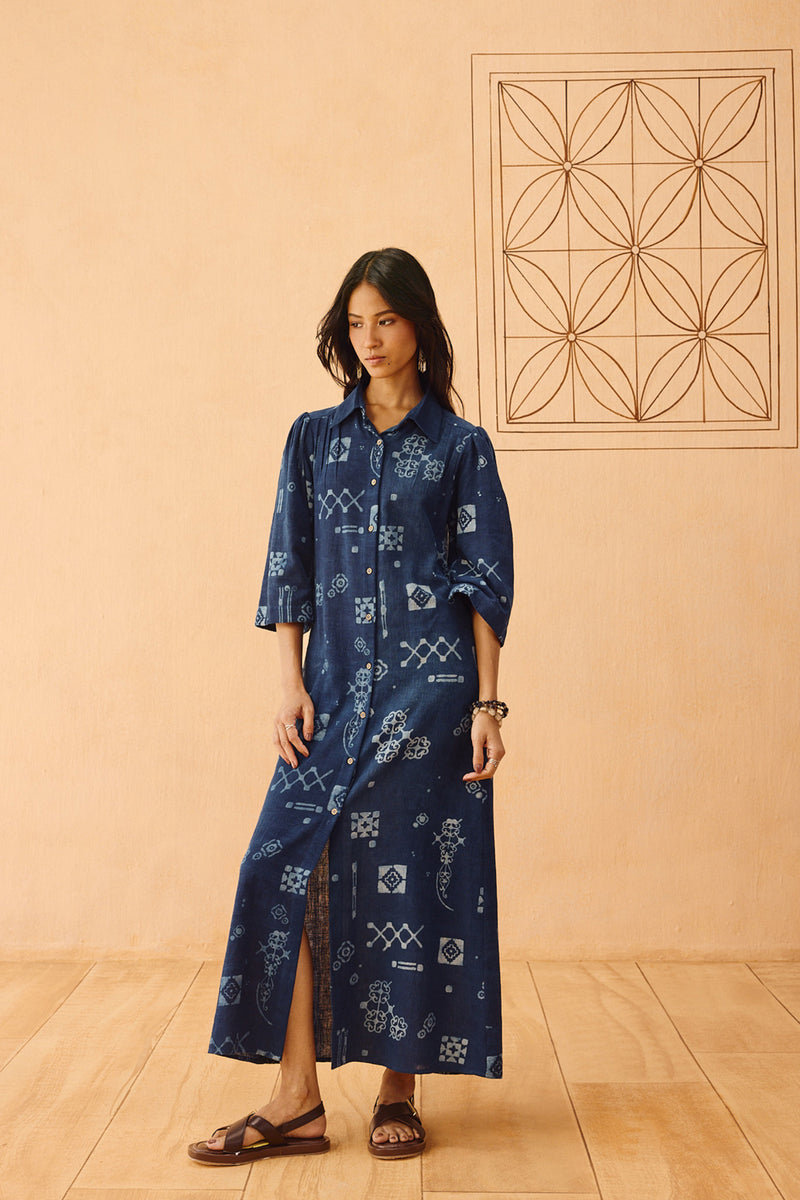 Everyday Heirloom Handspun Handwoven Organic Cotton Maxi Dress organic cotton dress by SUI in indigo for women Worldwide