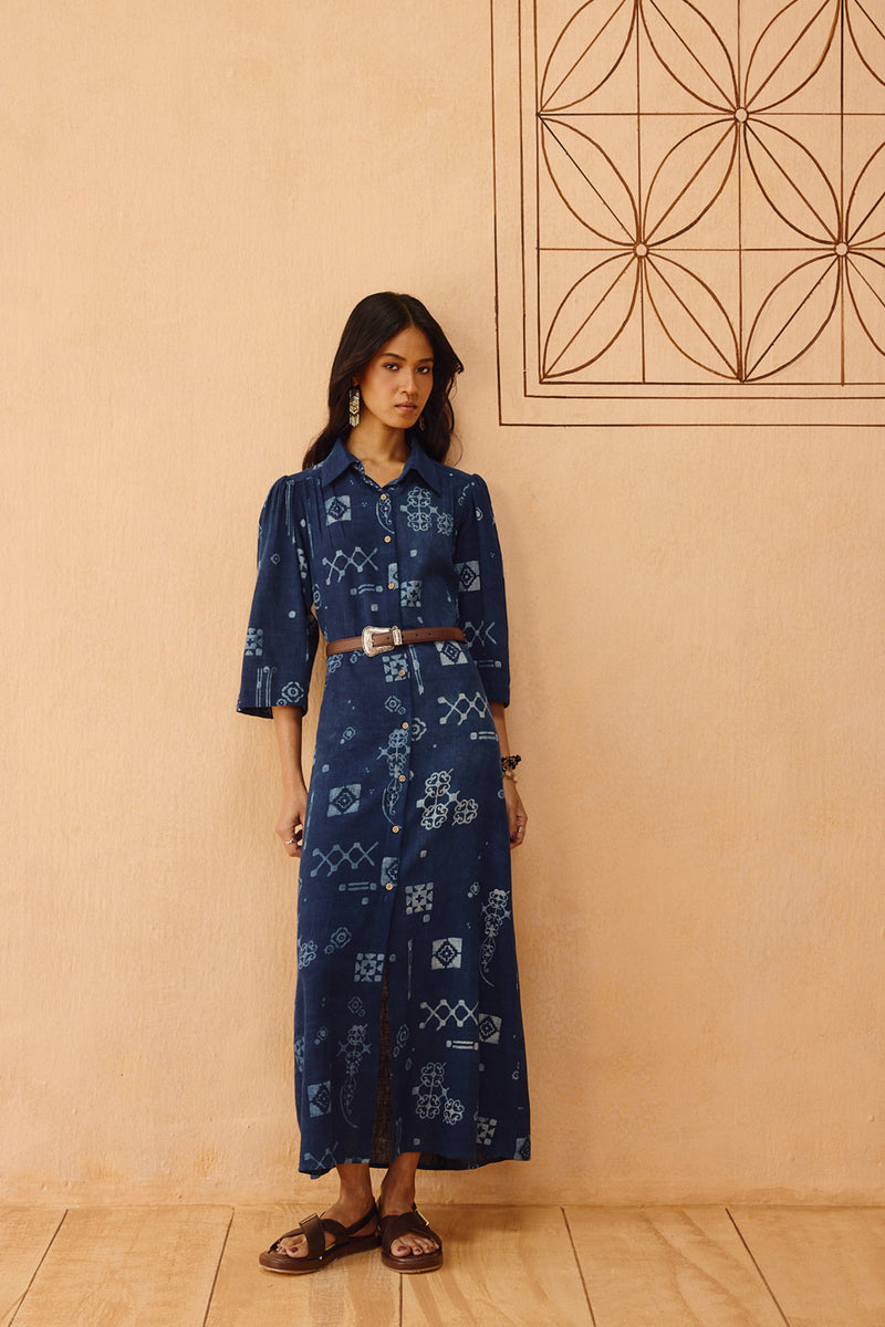 Everyday Heirloom Handspun Handwoven Organic Cotton Maxi Dress organic cotton dress by SUI in indigo for women Worldwide