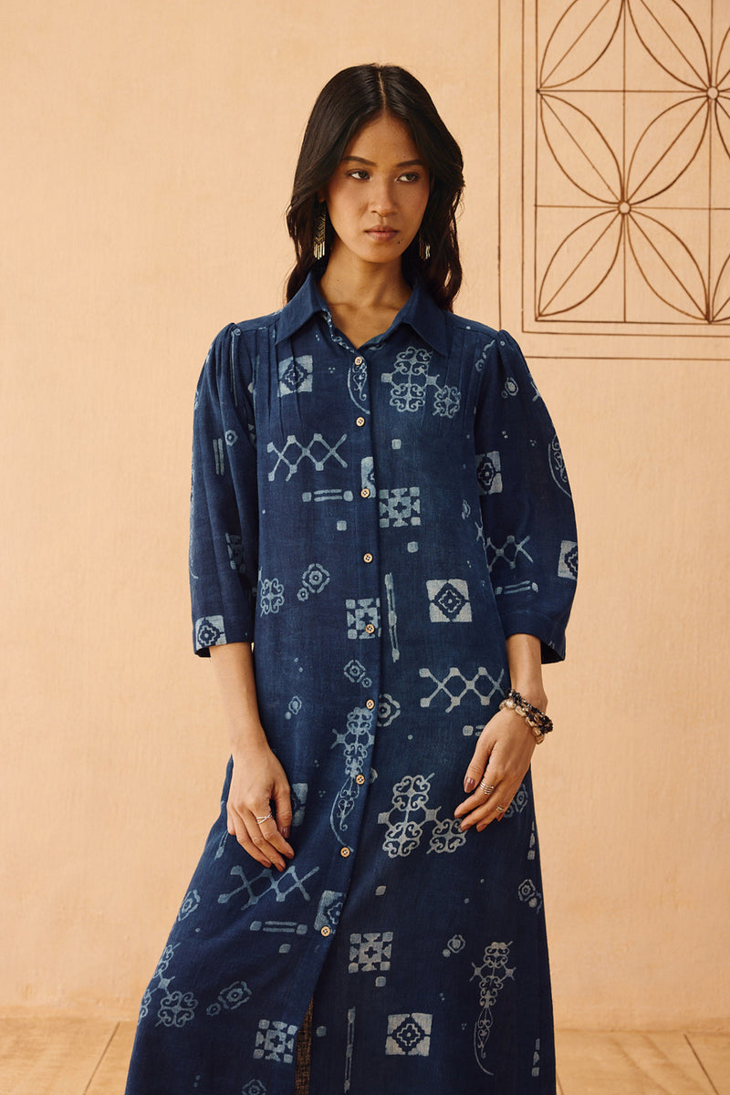 Everyday Heirloom Handspun Handwoven Organic Cotton Maxi Dress organic cotton dress by SUI in indigo for women Worldwide
