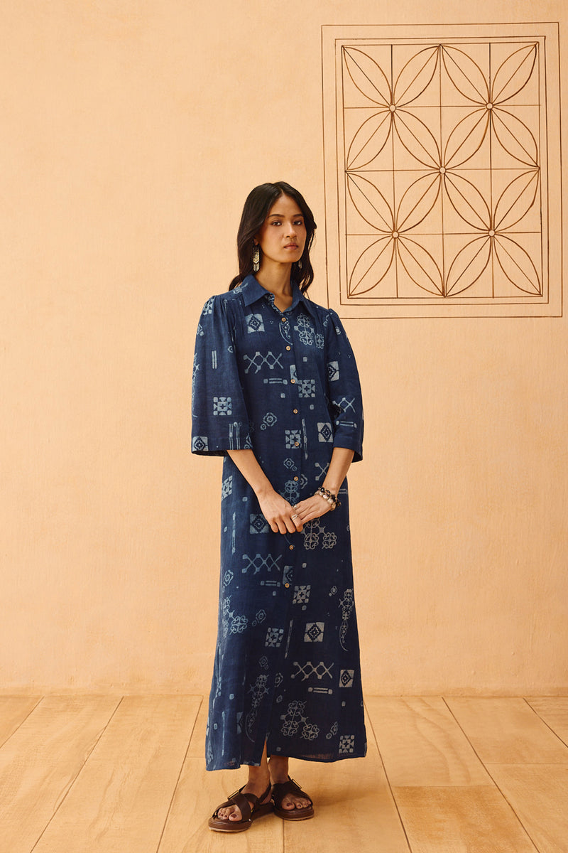 Everyday Heirloom Handspun Handwoven Organic Cotton Maxi Dress organic cotton dress by SUI in indigo for women Worldwide