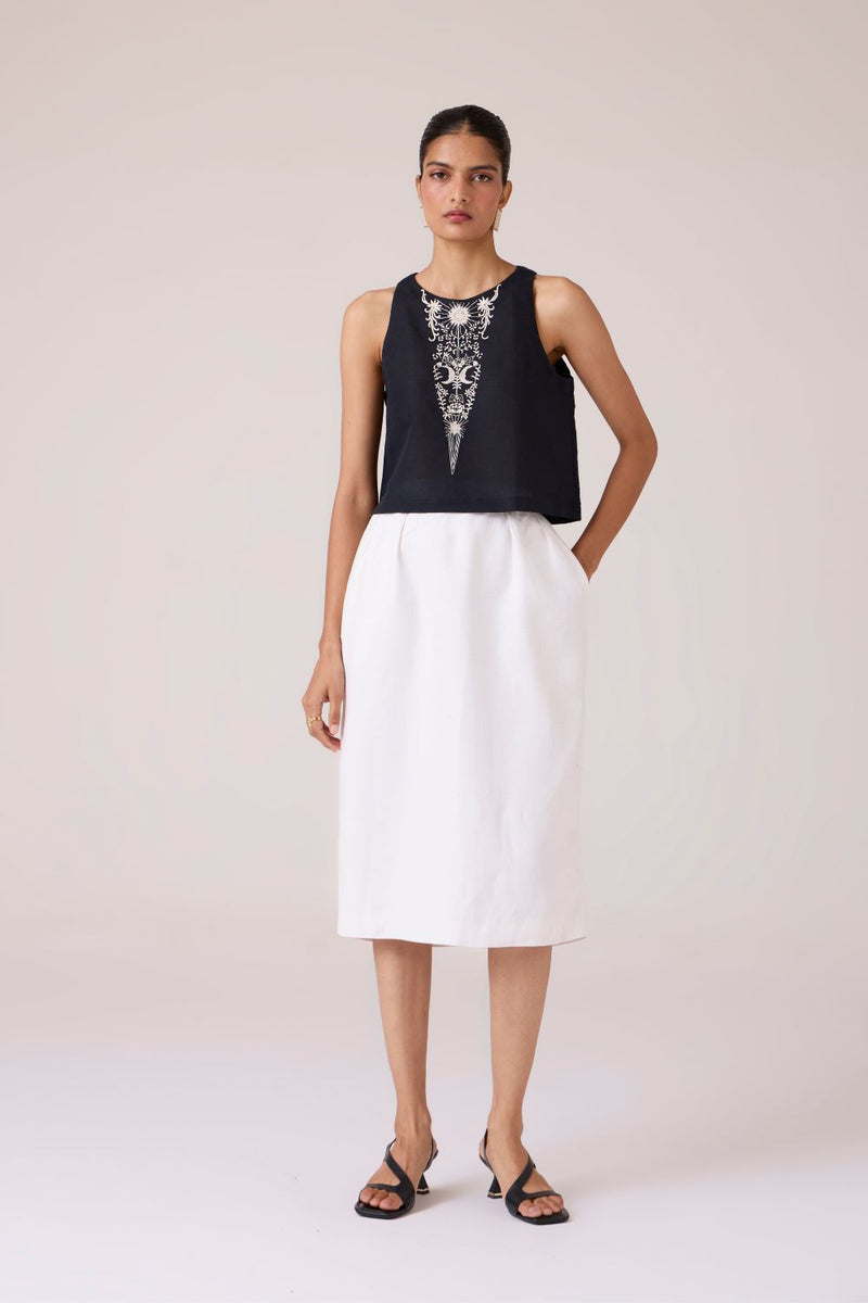Evora Black Embroidered Top cotton by The Summer House in black color for women Worldwide