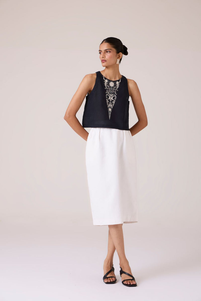 Evora Black Embroidered Top cotton by The Summer House in black color for women Worldwide