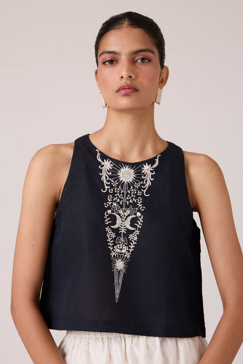 Evora Black Embroidered Top cotton by The Summer House in black color for women Worldwide