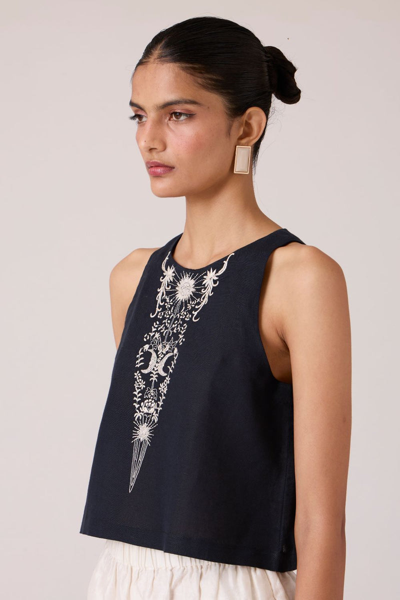 Evora Black Embroidered Top cotton by The Summer House in black color for women Worldwide