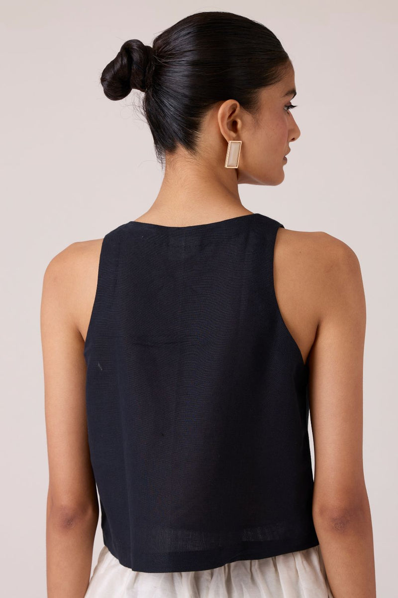 Evora Black Embroidered Top cotton by The Summer House in black color for women Worldwide