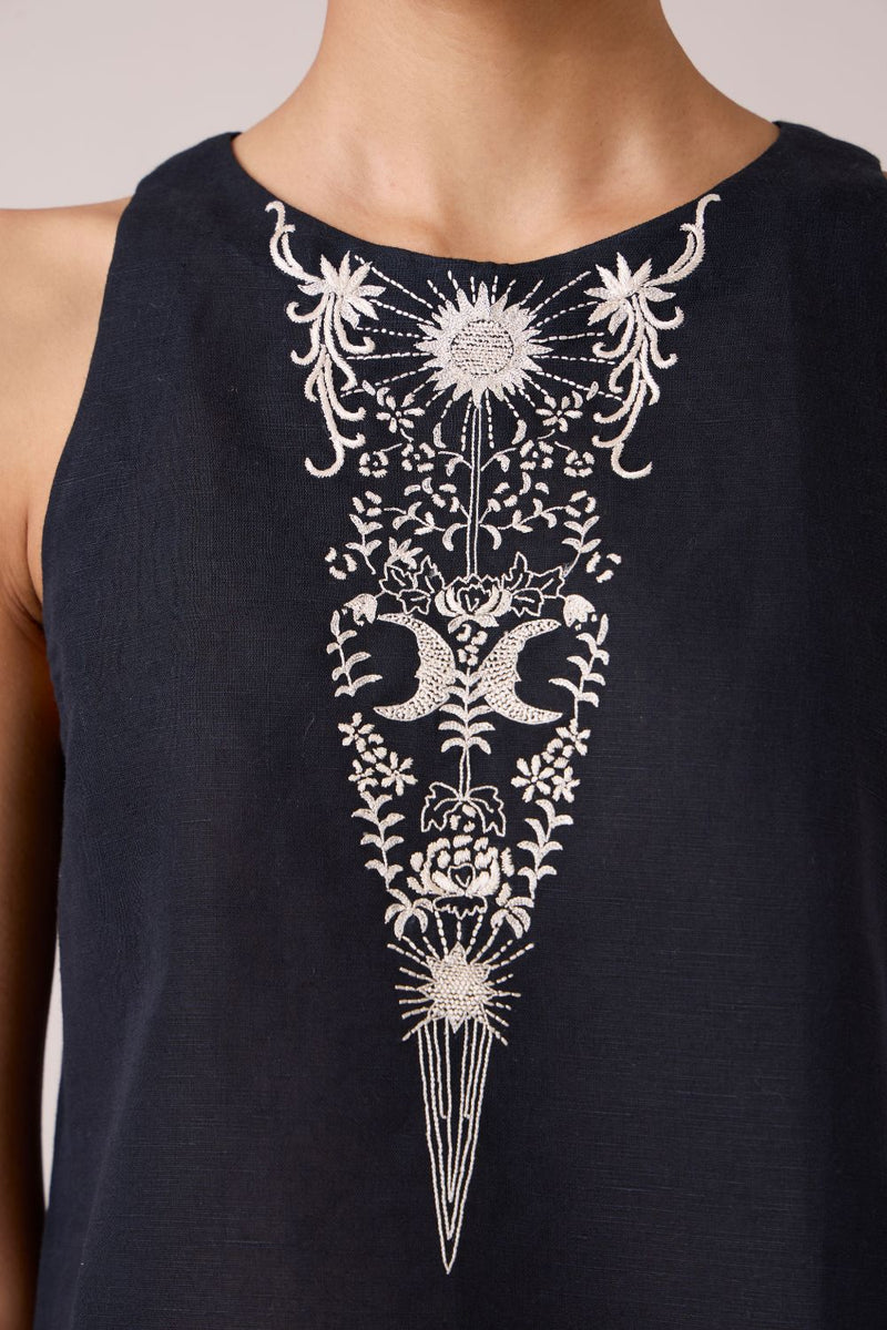 Evora Black Embroidered Top cotton by The Summer House in black color for women Worldwide