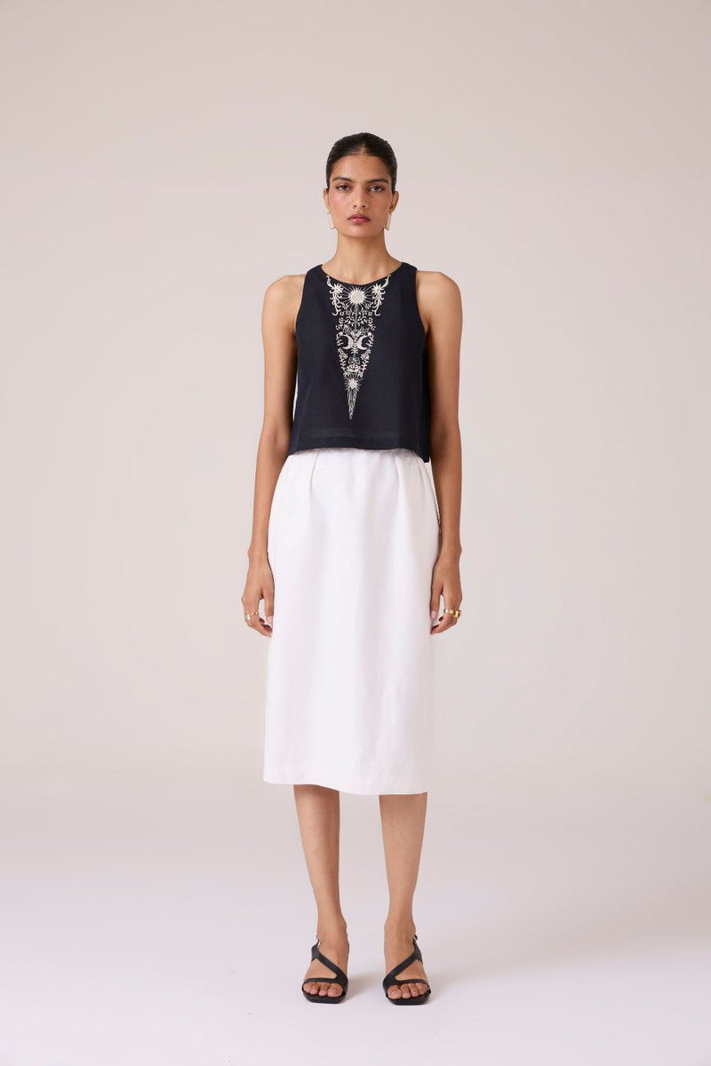 Evora Black Embroidered Top cotton by The Summer House in black color for women Worldwide