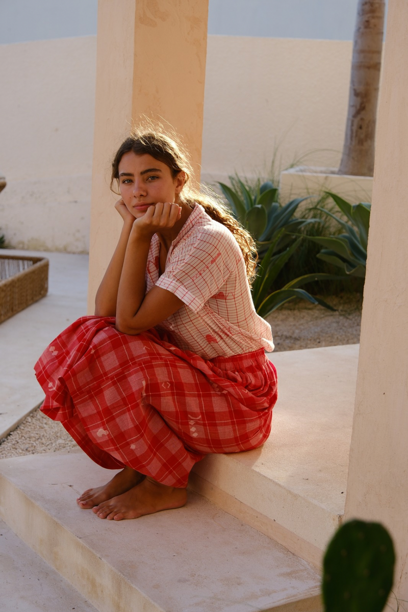 The Audrey Skirt cotton by World of Crow in red color for women Worldwide