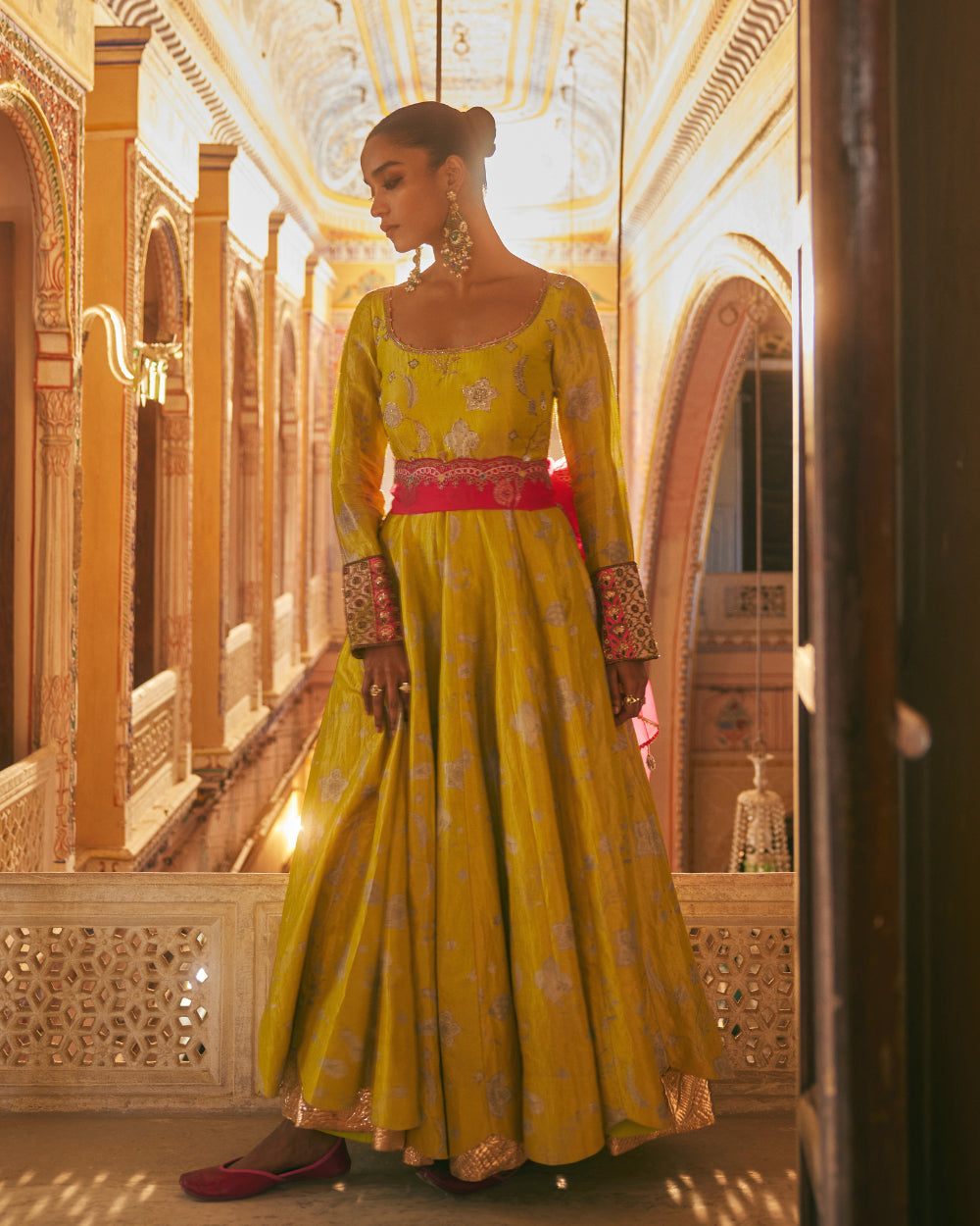 Khel Yellow Printed Tissue Anarkali