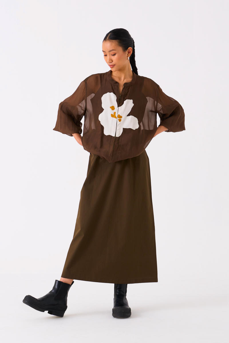 FLORAL APPLIQUE BOMBER JACKET-DARK OLIVE organza by THREE in olive color for women Worldwide