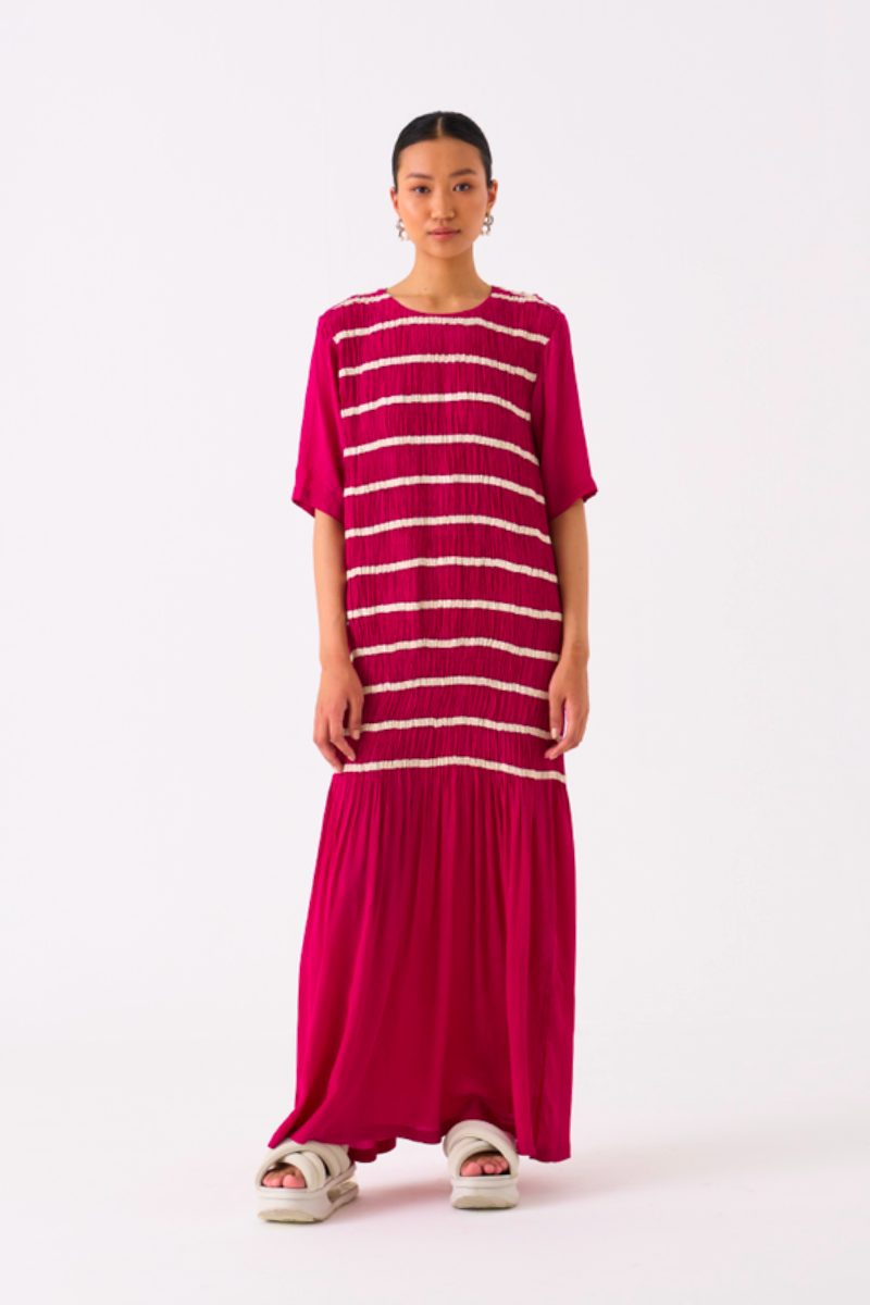 SHIRRING DRESS-FUSCHIA