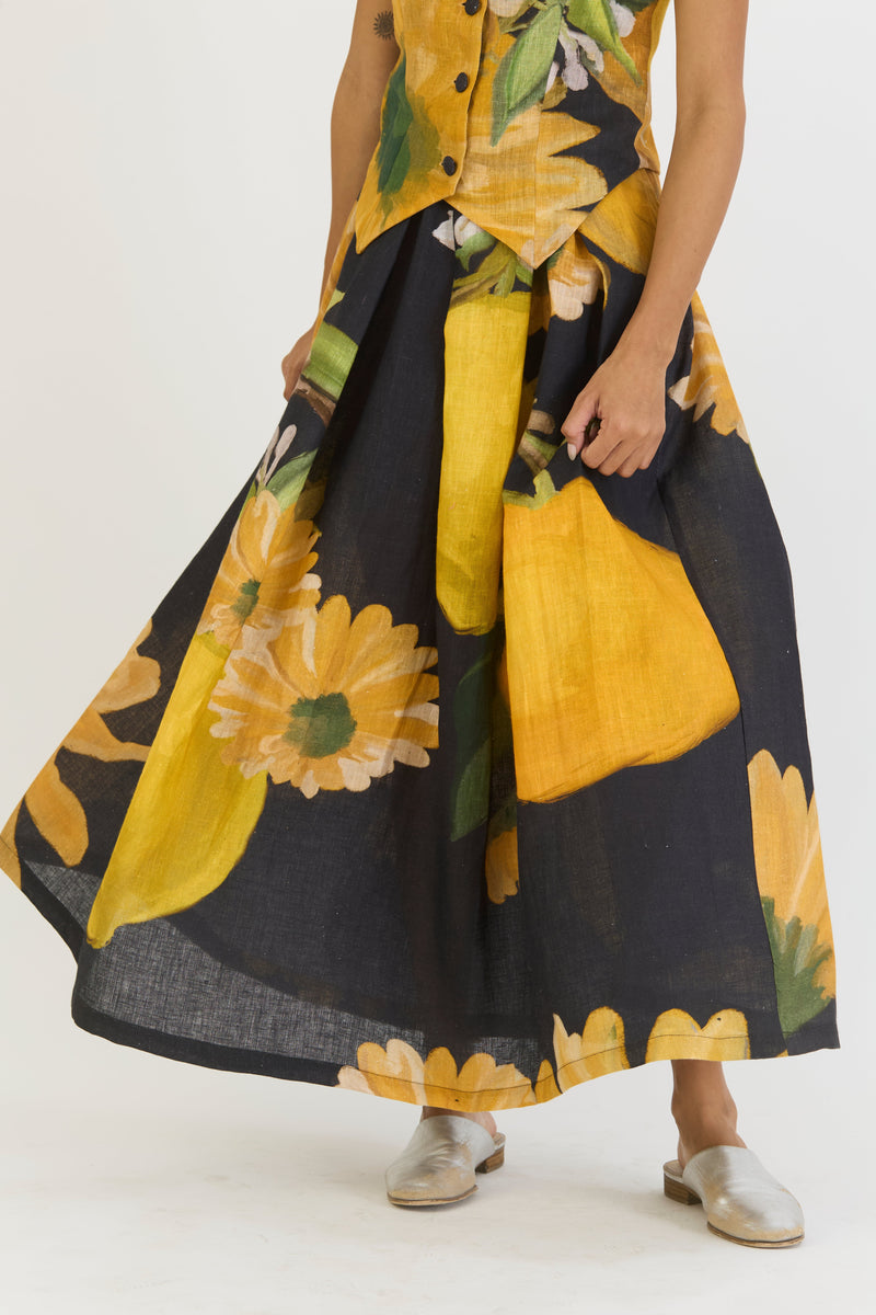 POMELLO WAISTCOAT AND BOX PLEAT SKIRT SET by Yam in yellow color for women Worldwide