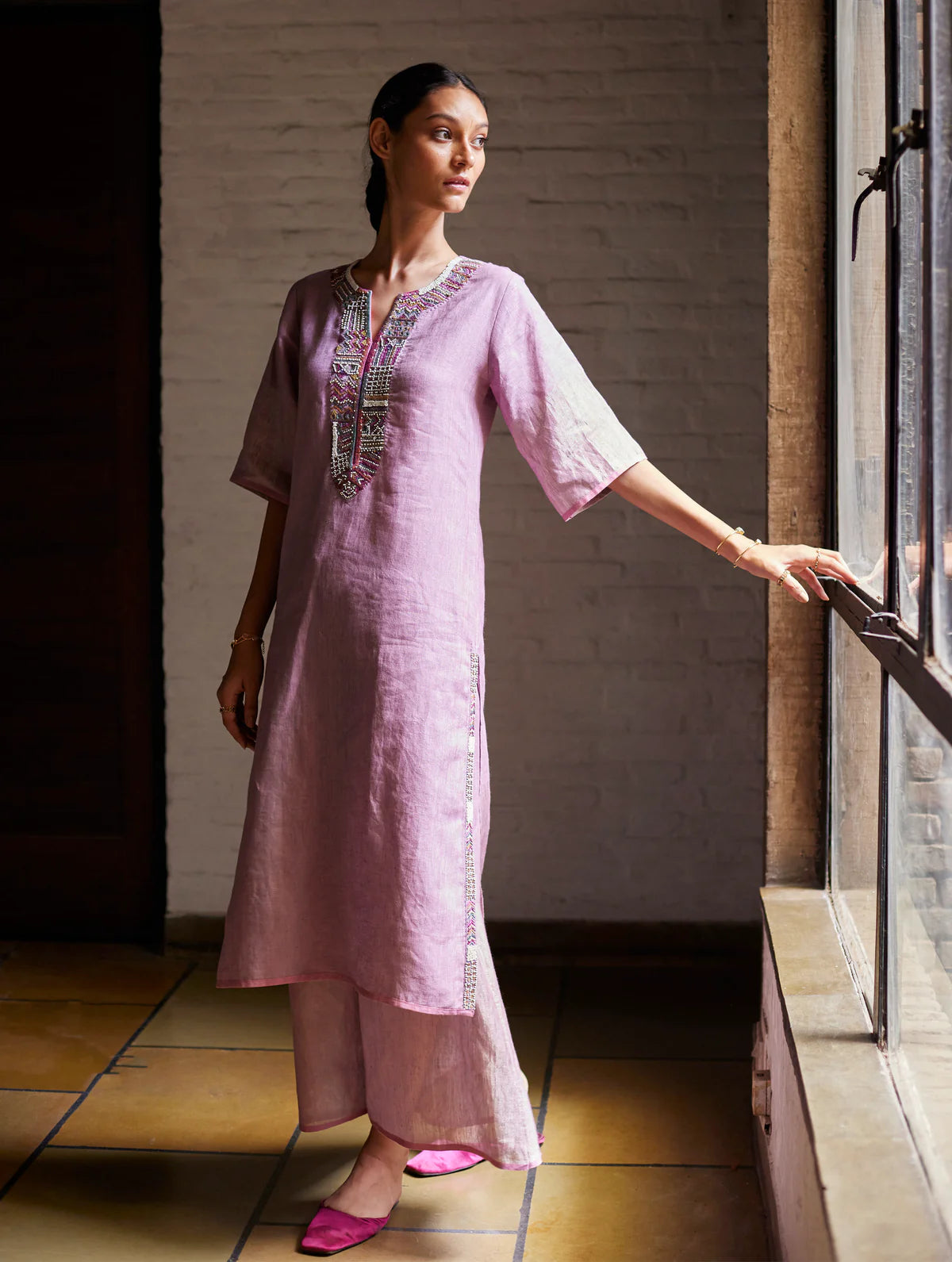 Mato Hand-Embroidered Kurta Set - Lavender